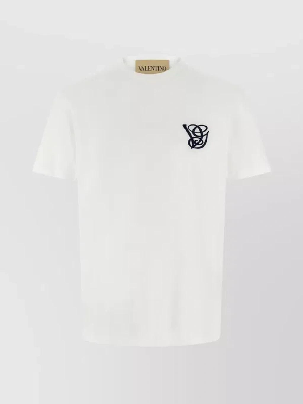VALENTINO Logo Embroidery Crew Neck Short Sleeves T-shirt In White Product Image