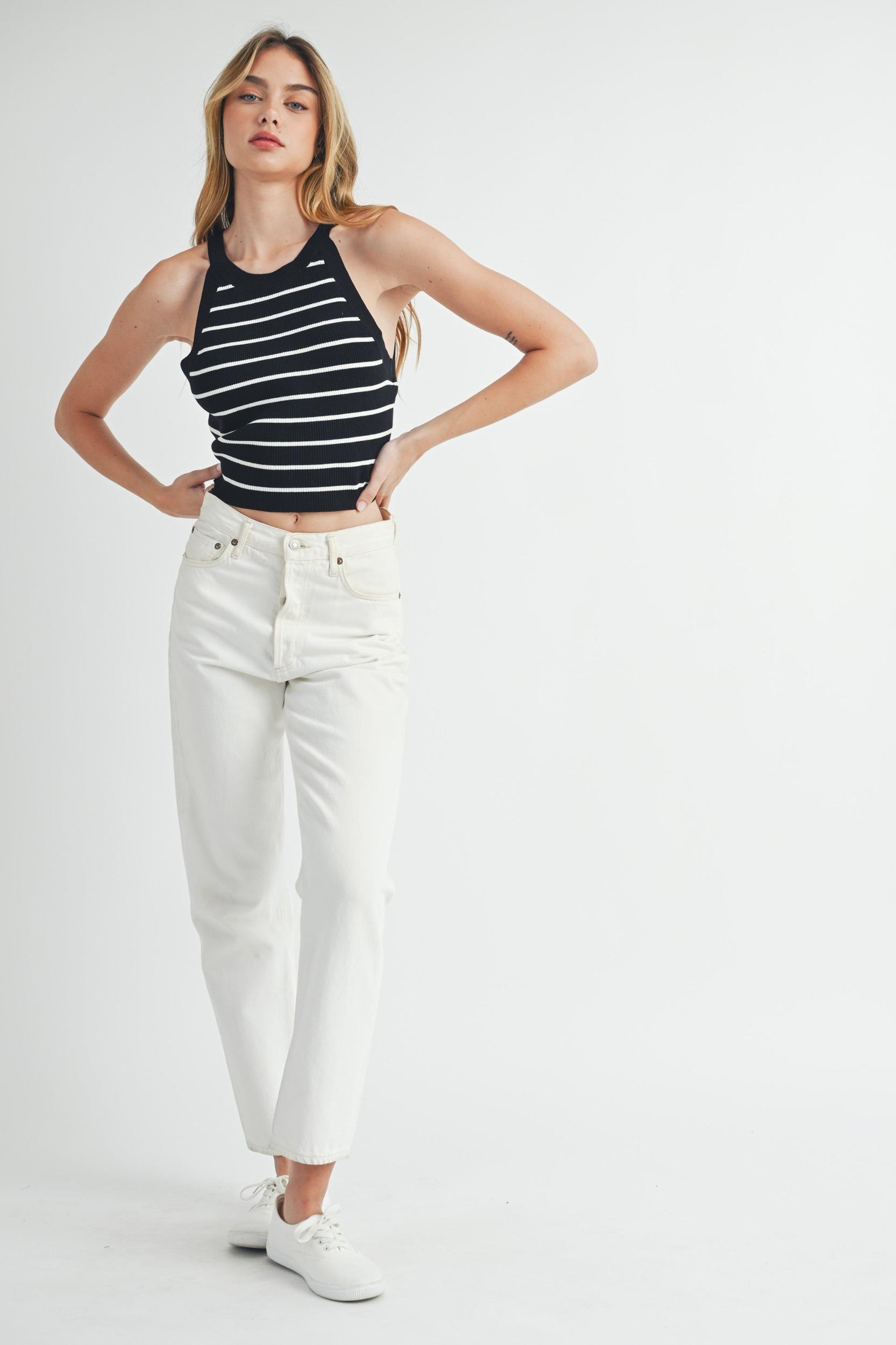 Halter Neck Striped Knit Top Product Image