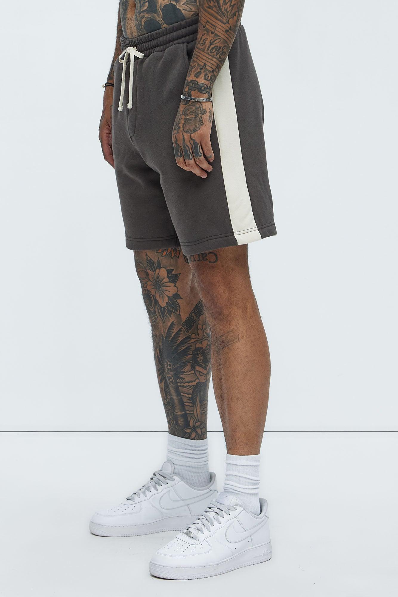 Tyson Oversized Heavyweight Striped Shorts - Olive Product Image