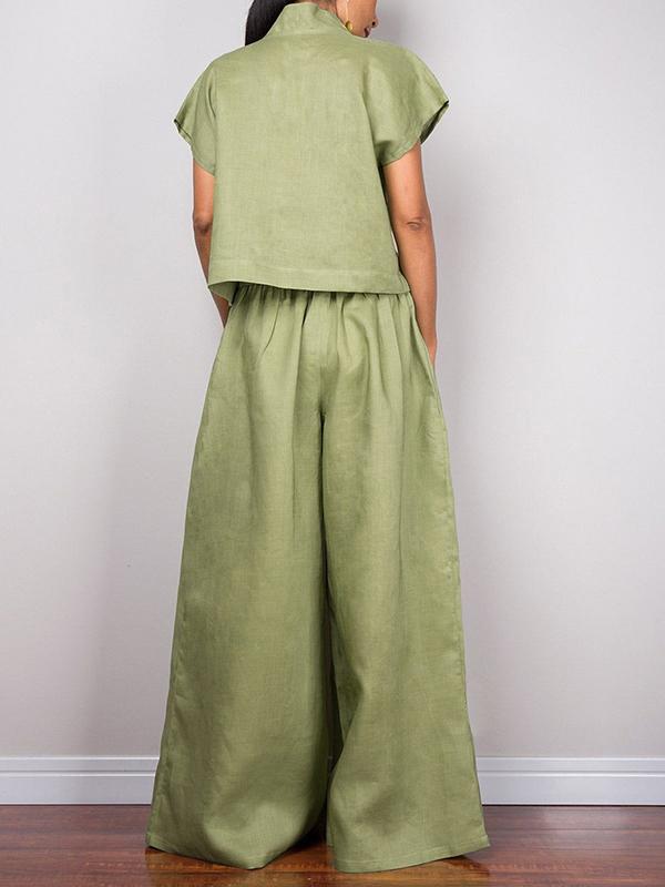 High Waisted Loose Drawstring Pleated Solid Color Split-Joint Pants Trousers Product Image