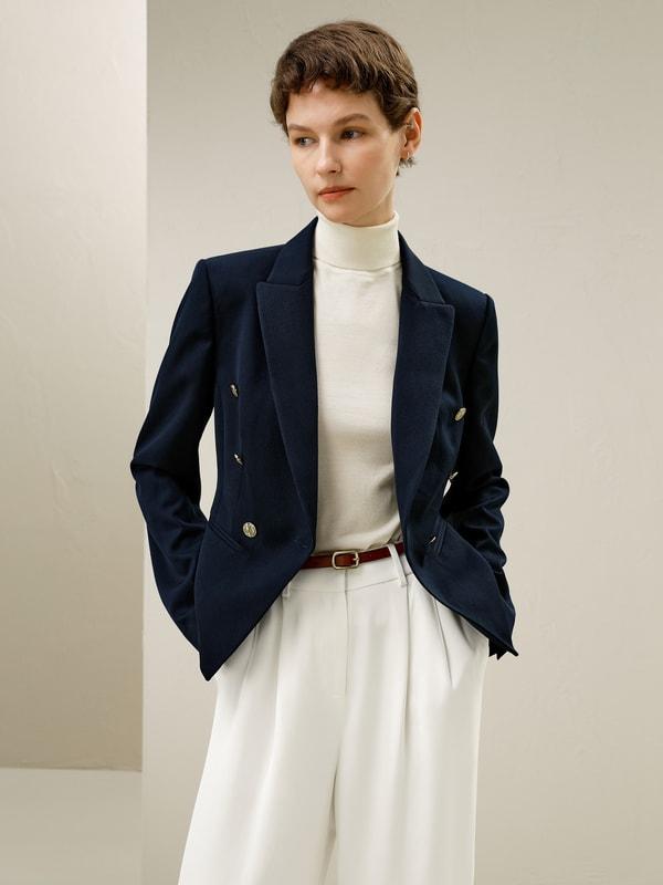 LILYSILK Woolen Blazer for Women Navy Blue Wool Wardrobe Must-Have Double-Breasted Blazer 12 Product Image
