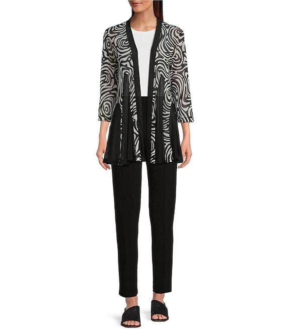 Ali Miles Printed Mesh Inset 3/4 Sleeve Open-Front Kimono Product Image