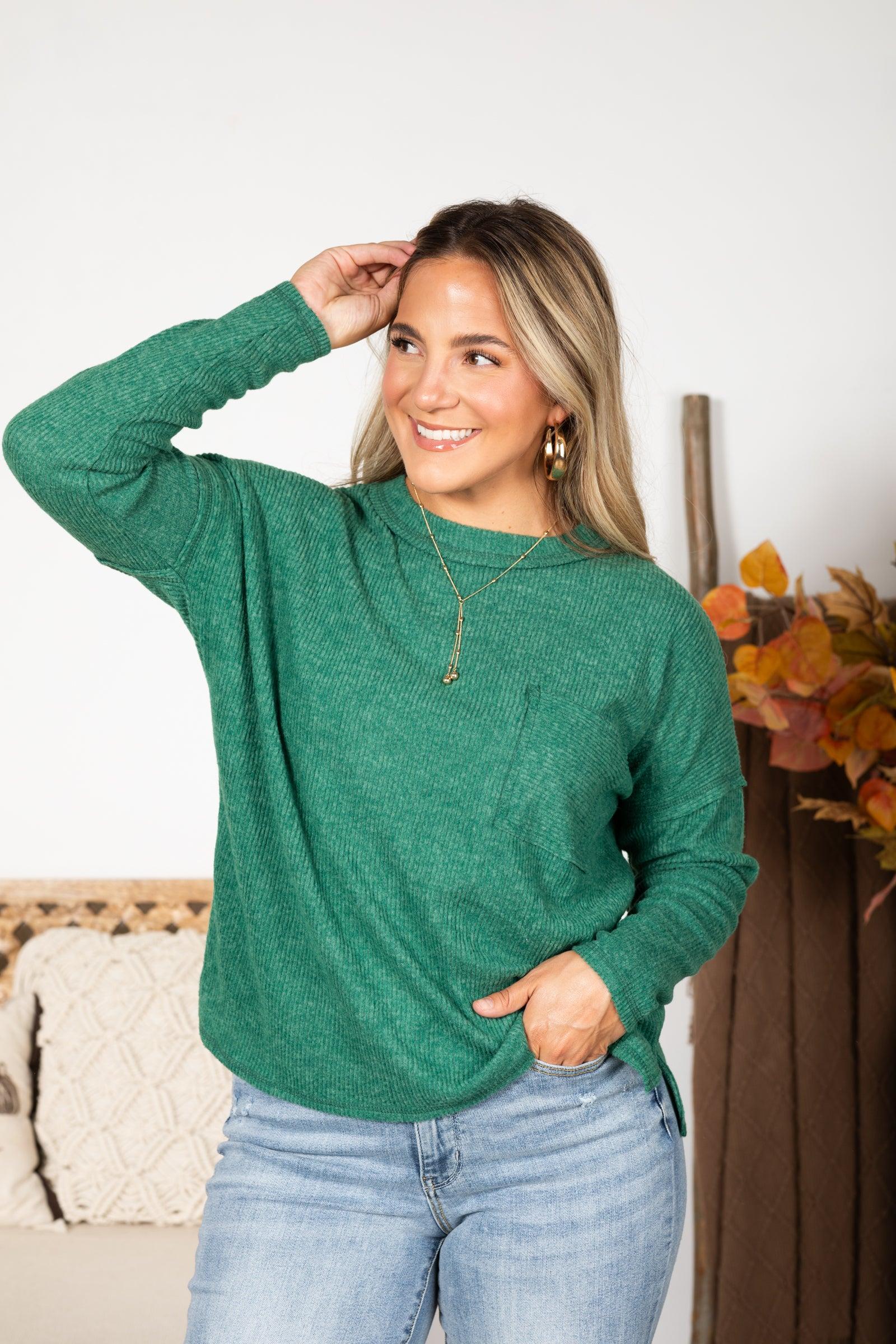 Brushed Light Ribbed Melange Knit Top Product Image