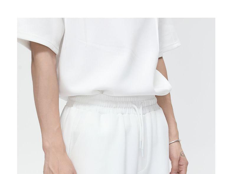 Short Sleeve Plain Polo Shirt / Drawstring Waist Sweat Shorts Product Image