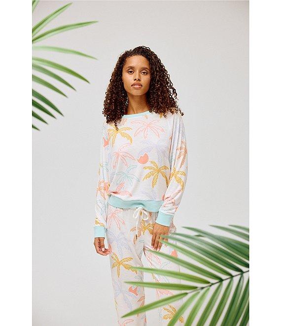 Honeydew Intimates Star Seeker Lounge Knit Sunrise Palm Print Top & Jogger Pajama Set Product Image