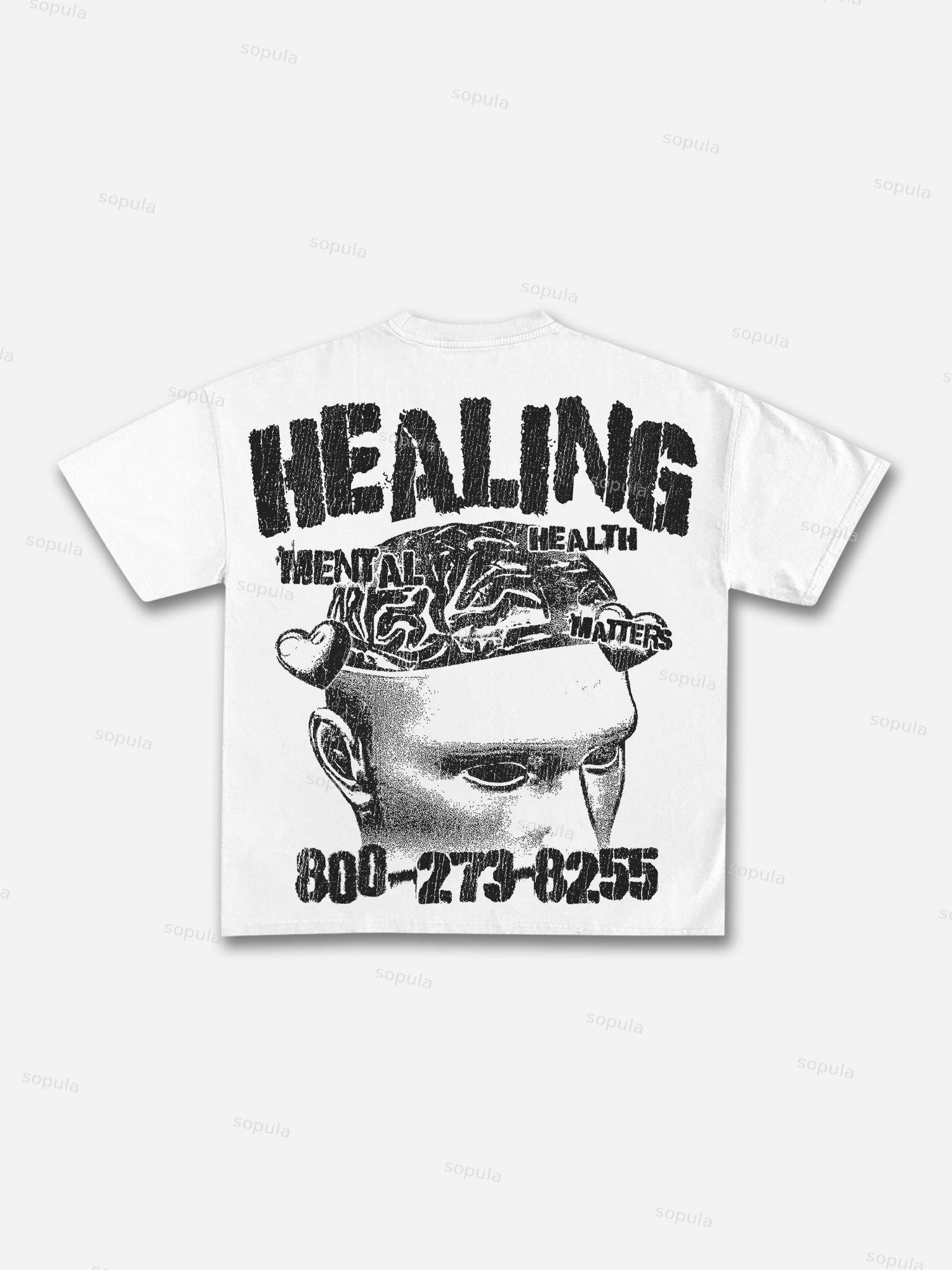 Mental Health Matters Healing Print Cotton T-shirt Product Image