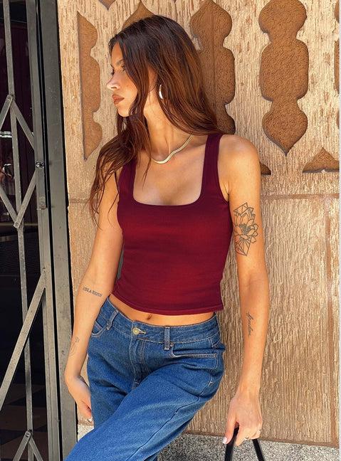 Baseline Square Neck Rib Tank Top Red Product Image