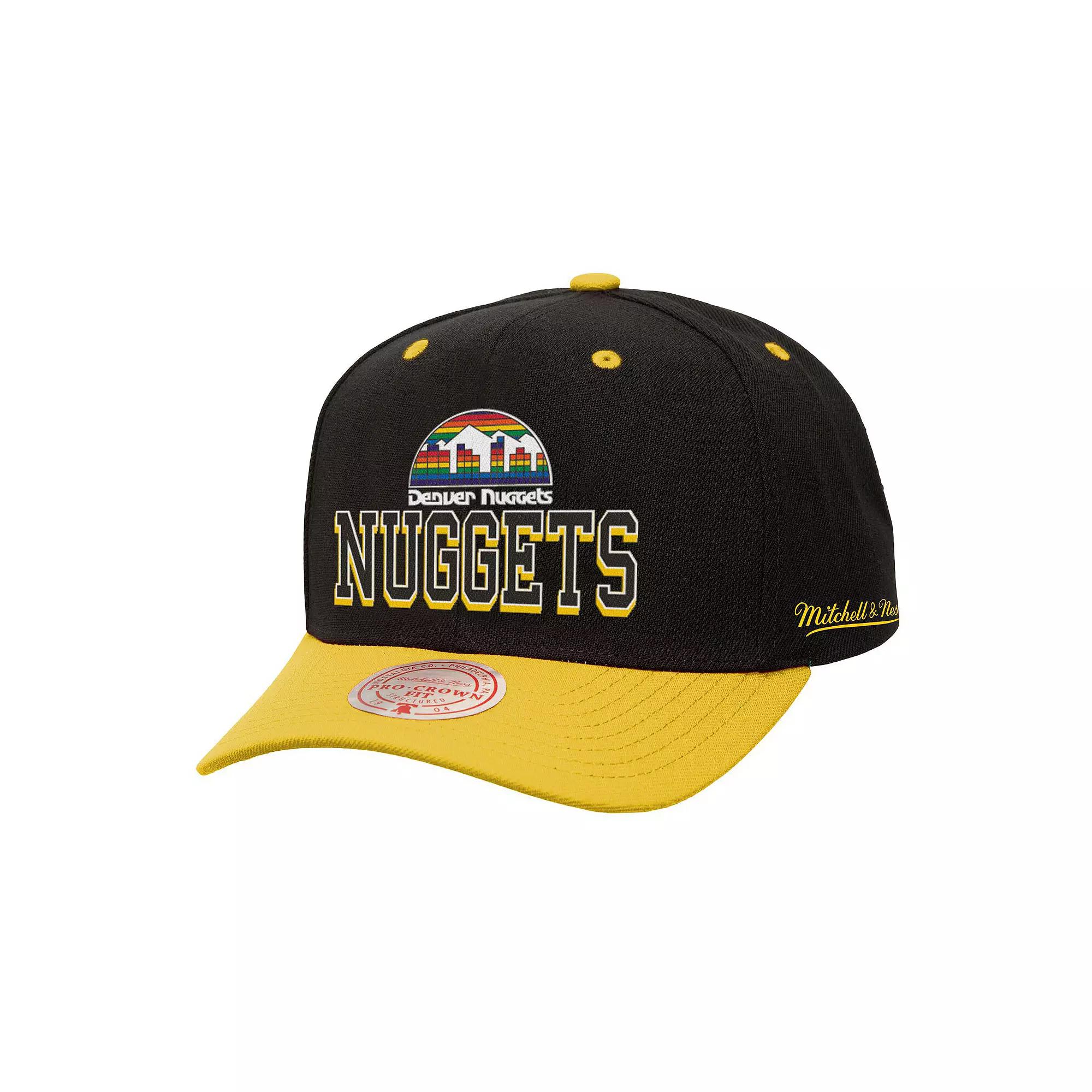 Men's Mitchell & Ness Black/Gold Denver Nuggets Backside Script Two-Tone Pro Crown Adjustable Hat, Nug Black Product Image