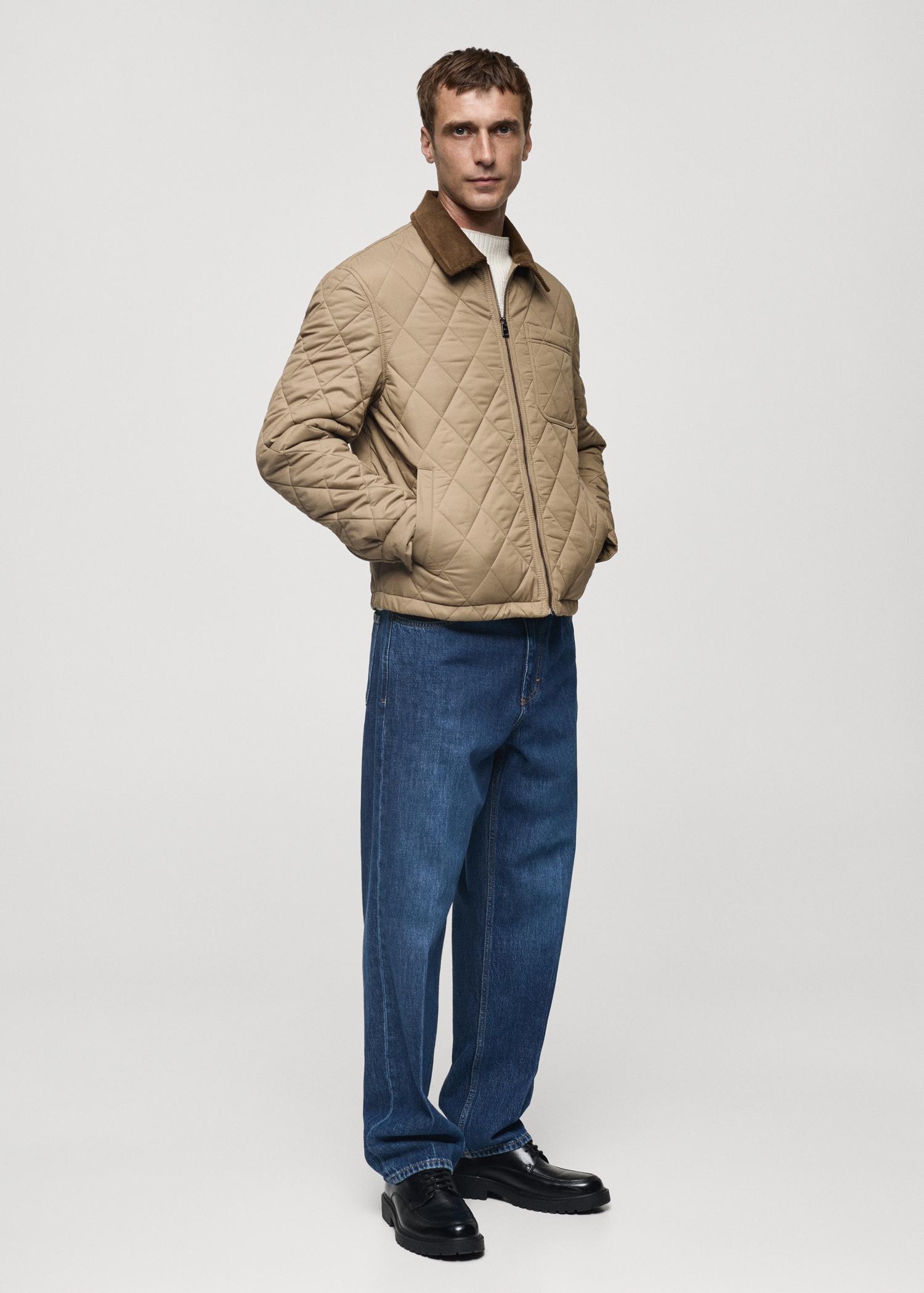 Quilted jacket with corduroy collar - Men | MANGO USA Product Image