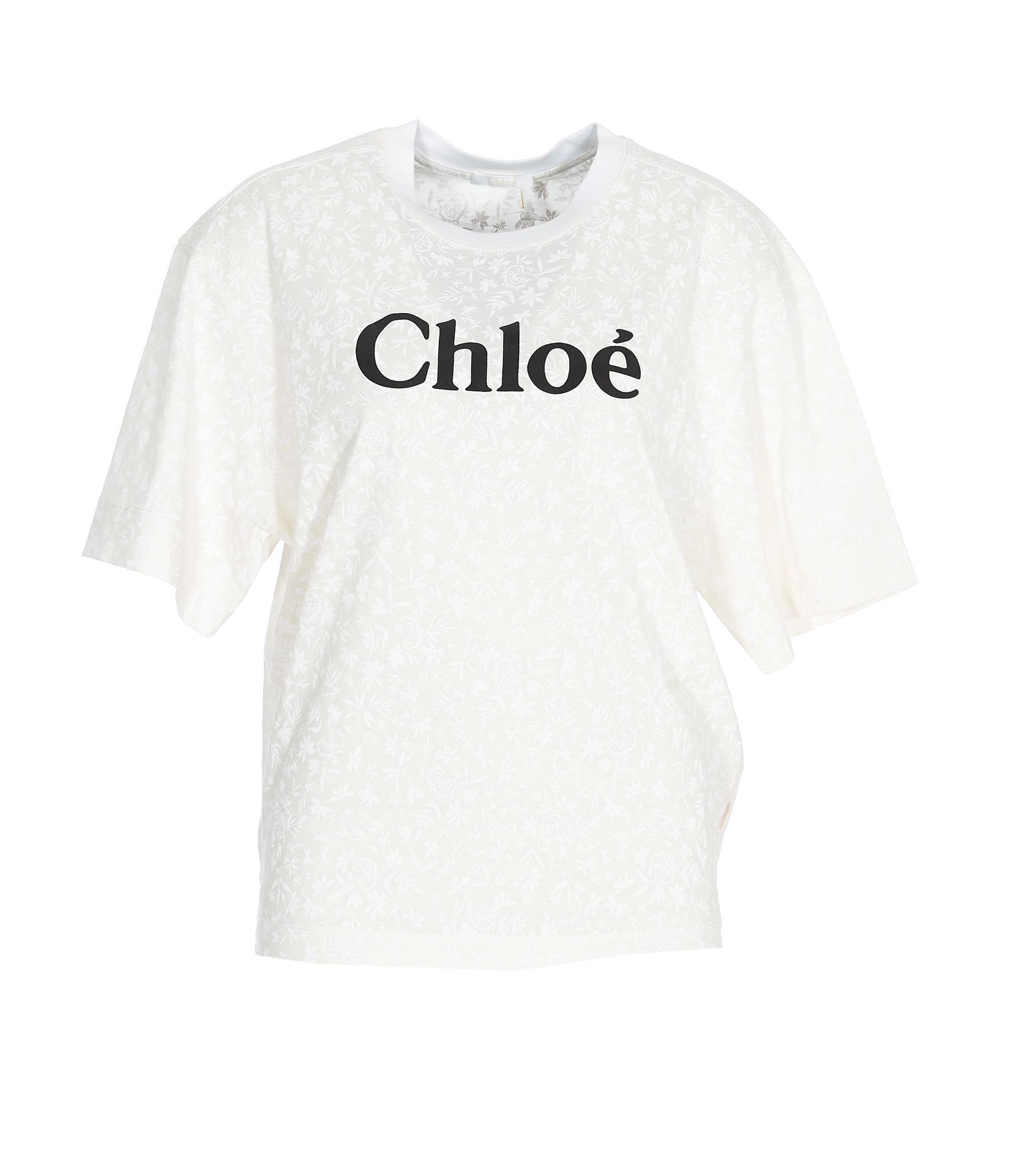 CHLOÉ White Crewneck T-shirt With Logo Print On The Front In Cotton Woman Product Image