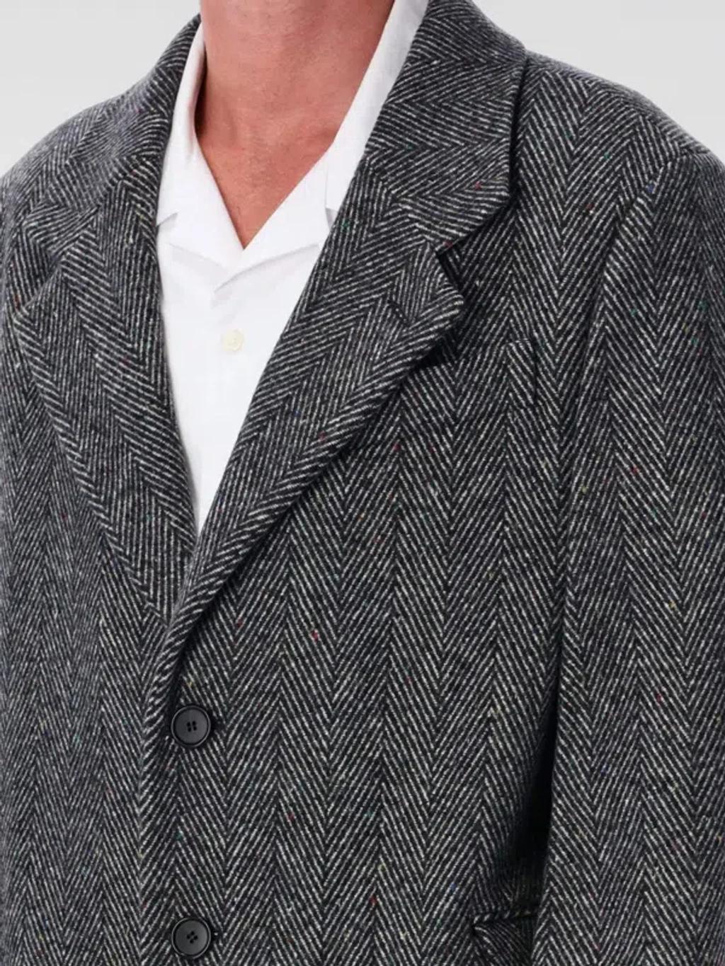 GIVENCHY Men Wool Blend Coat With Herringbone Motif In Multi Product Image