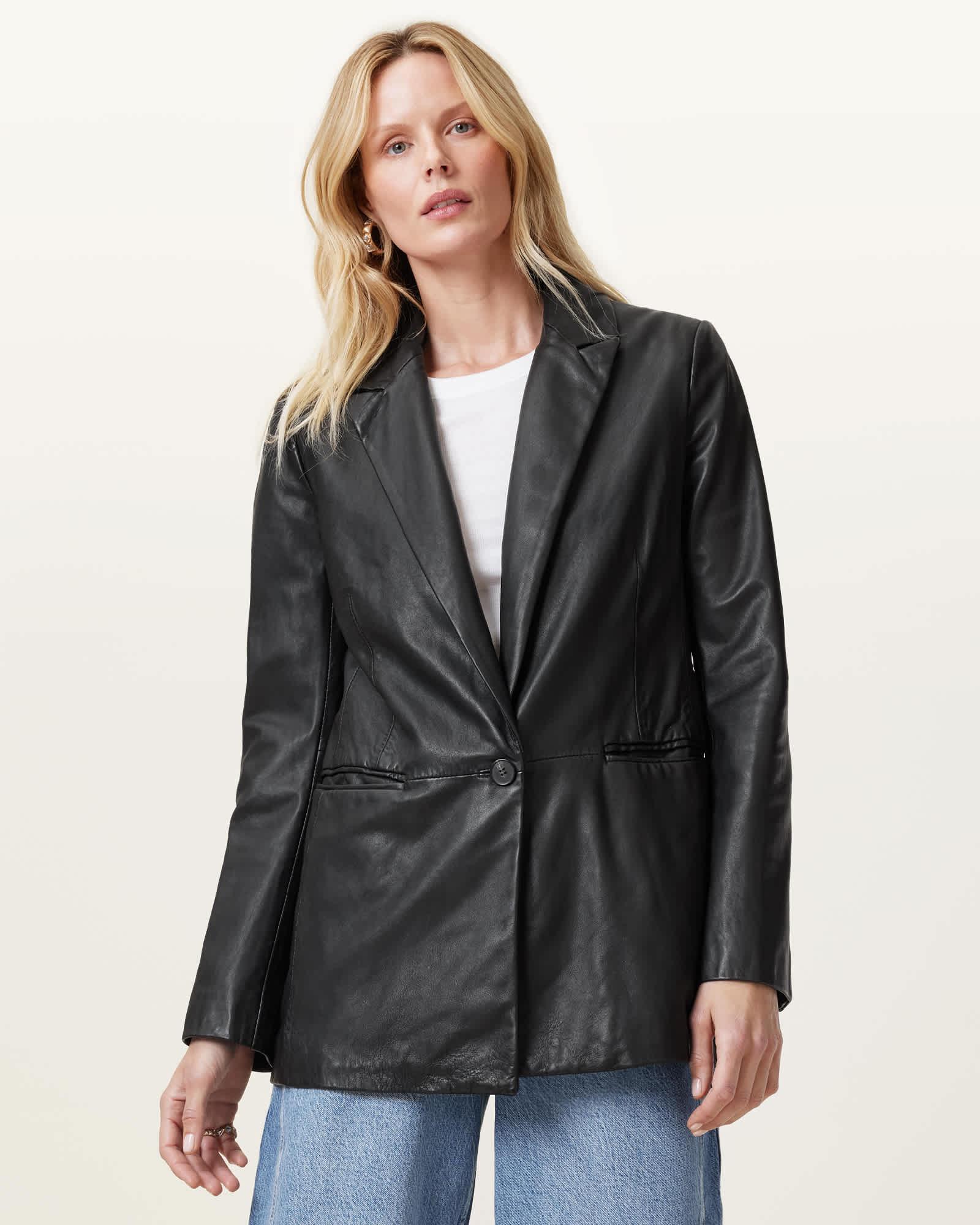 Deri Single Breasted Leather Blazer Product Image