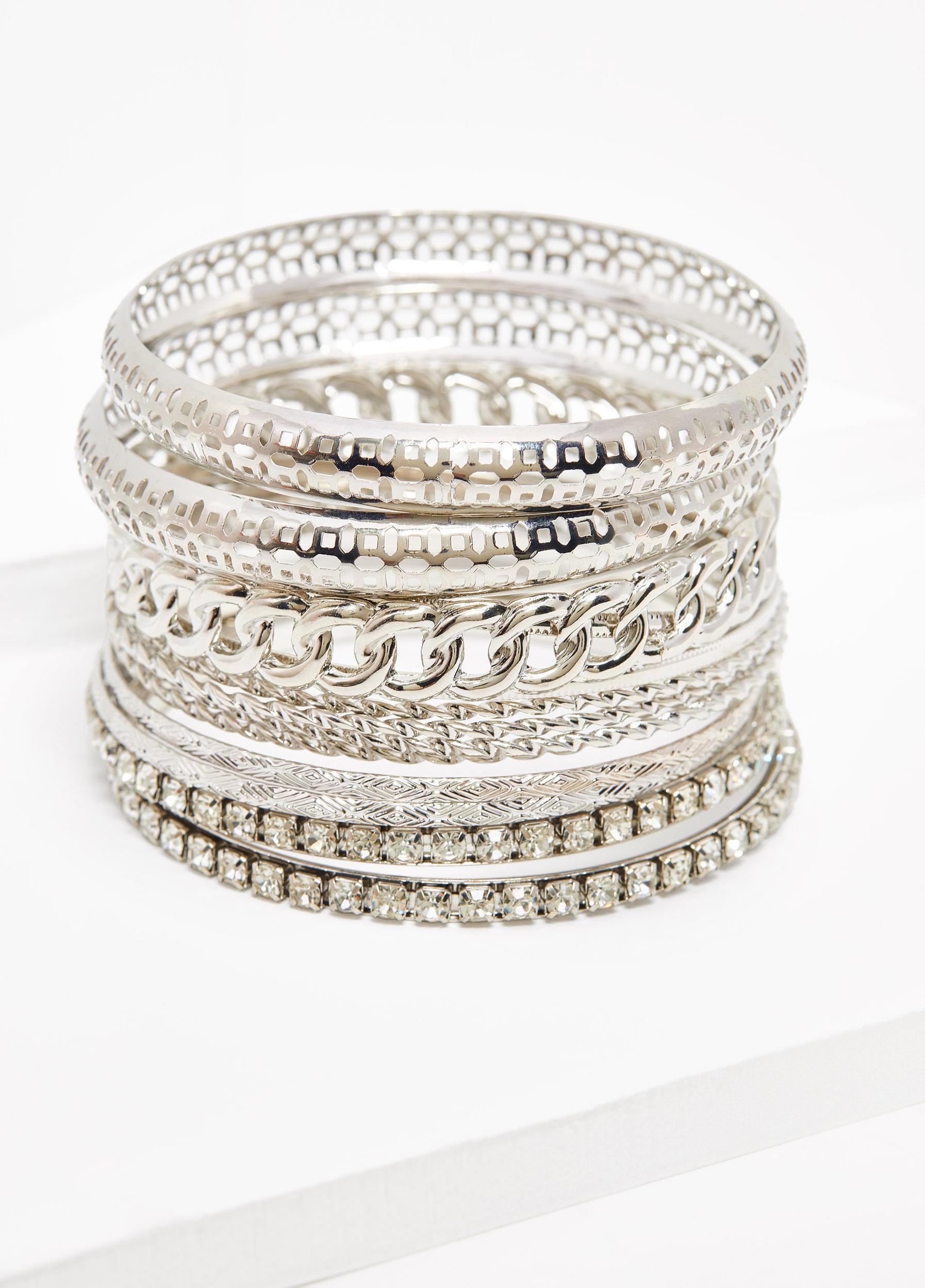 Textured Silver Tone Bangle Set Product Image