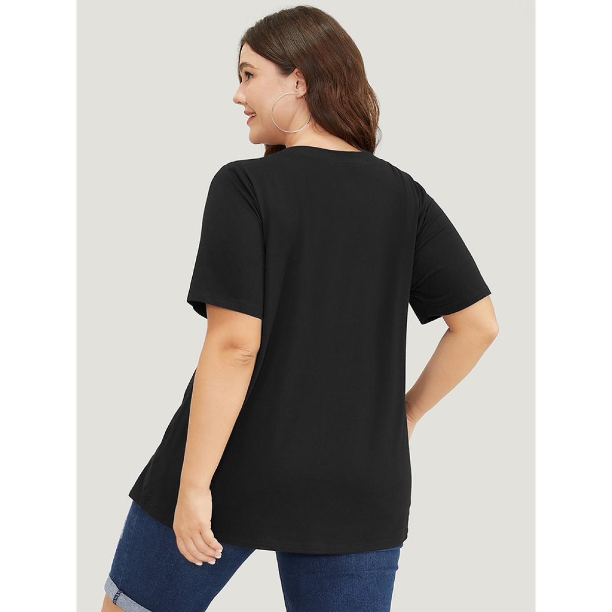 Plus Size Coconut Tree Print V Neck Distressed T-shirt Black Women Casual Printed Tropical Dailywear T-shirts BloomChic 18-20/2X Product Image