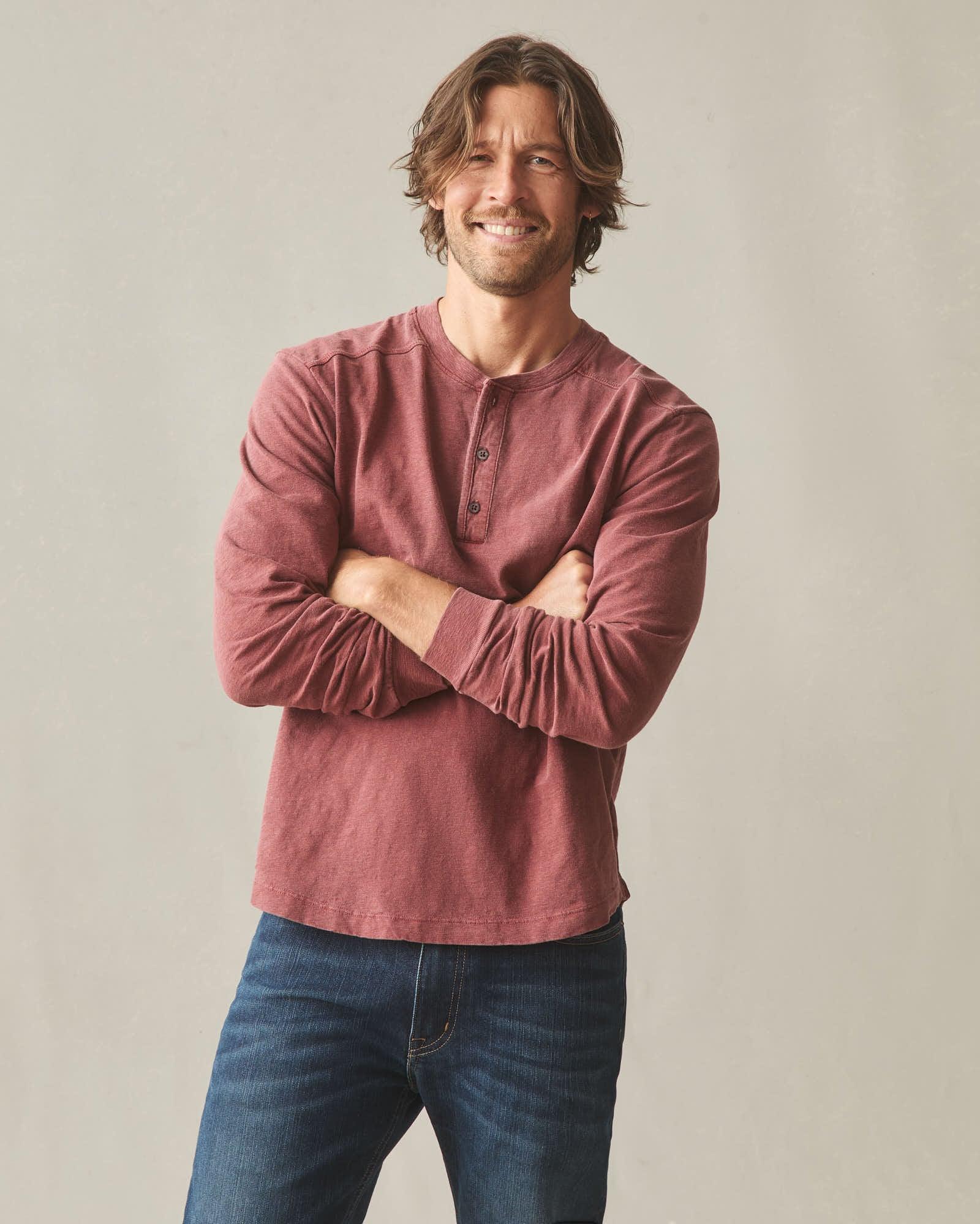 Men's Broken-In Premium Slub Long Sleeve Henley - Washed Redwood Male Product Image