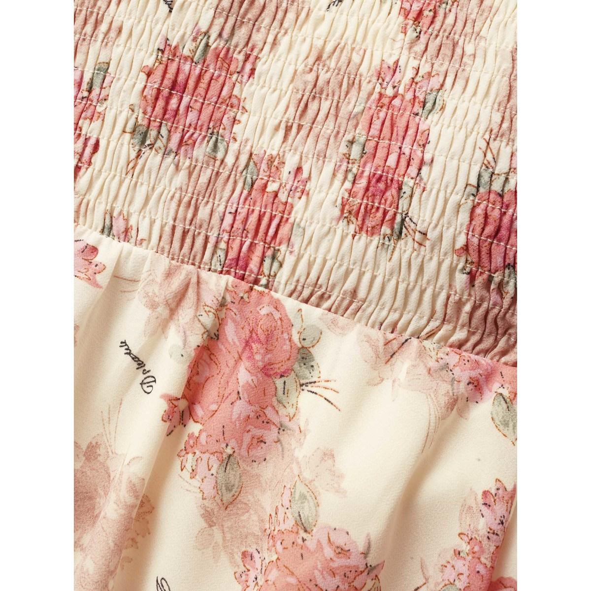 Plus Size Blush Heart Neckline Floral Tie Knot Ruched Blouse Women Elegant Short sleeve Heart neckline Everyday Blouses BloomChic 18-20/2X Product Image