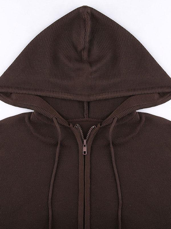 Hooded Crop Knit Cardigan Product Image