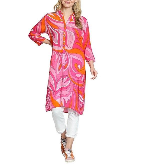 APNY V-Neck 3/4 Sleeve Woven Print Tunic Product Image