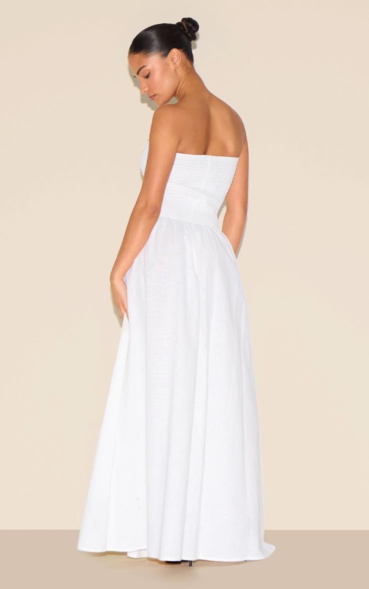 Petite White Bandeau Shirred Detail Maxi Dress Product Image