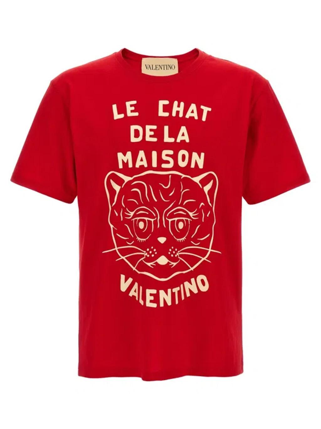 VALENTINO Graphic Print House Cat Crew Neck T-shirt In Red Product Image
