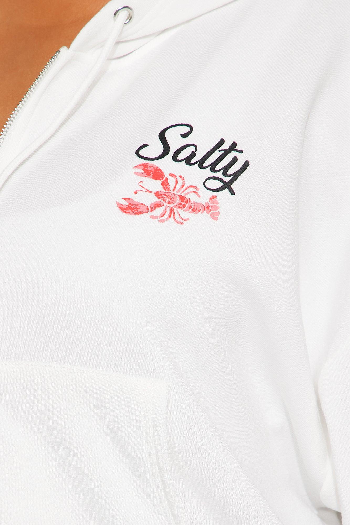 Stay Salty Zip Up Hoodie - Cream Female Product Image