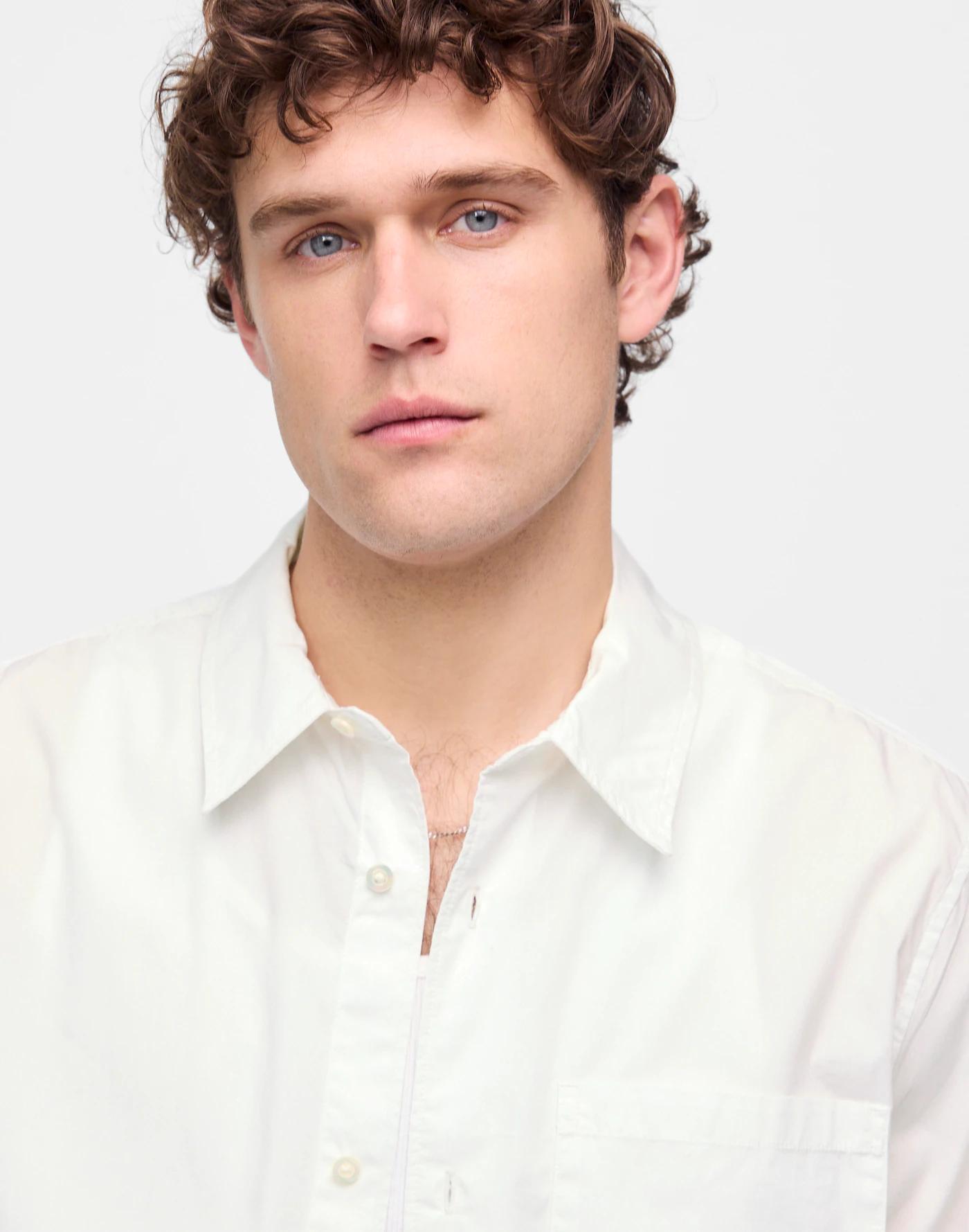 Straight-Hem Cotton Button-Up Shirt Product Image