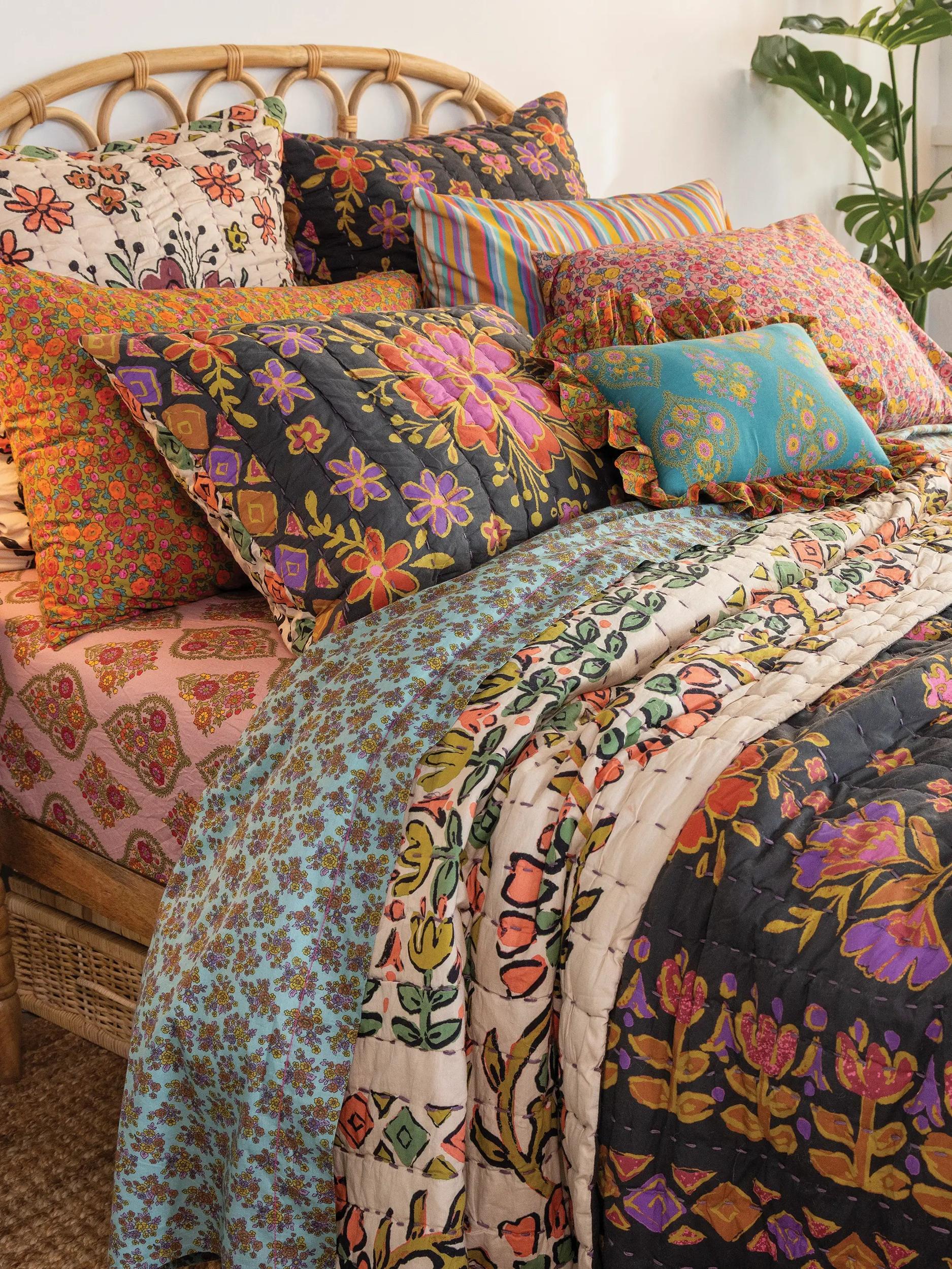 Mix & Match Cotton Flat Sheet - Turquoise Folk Floral Product Image