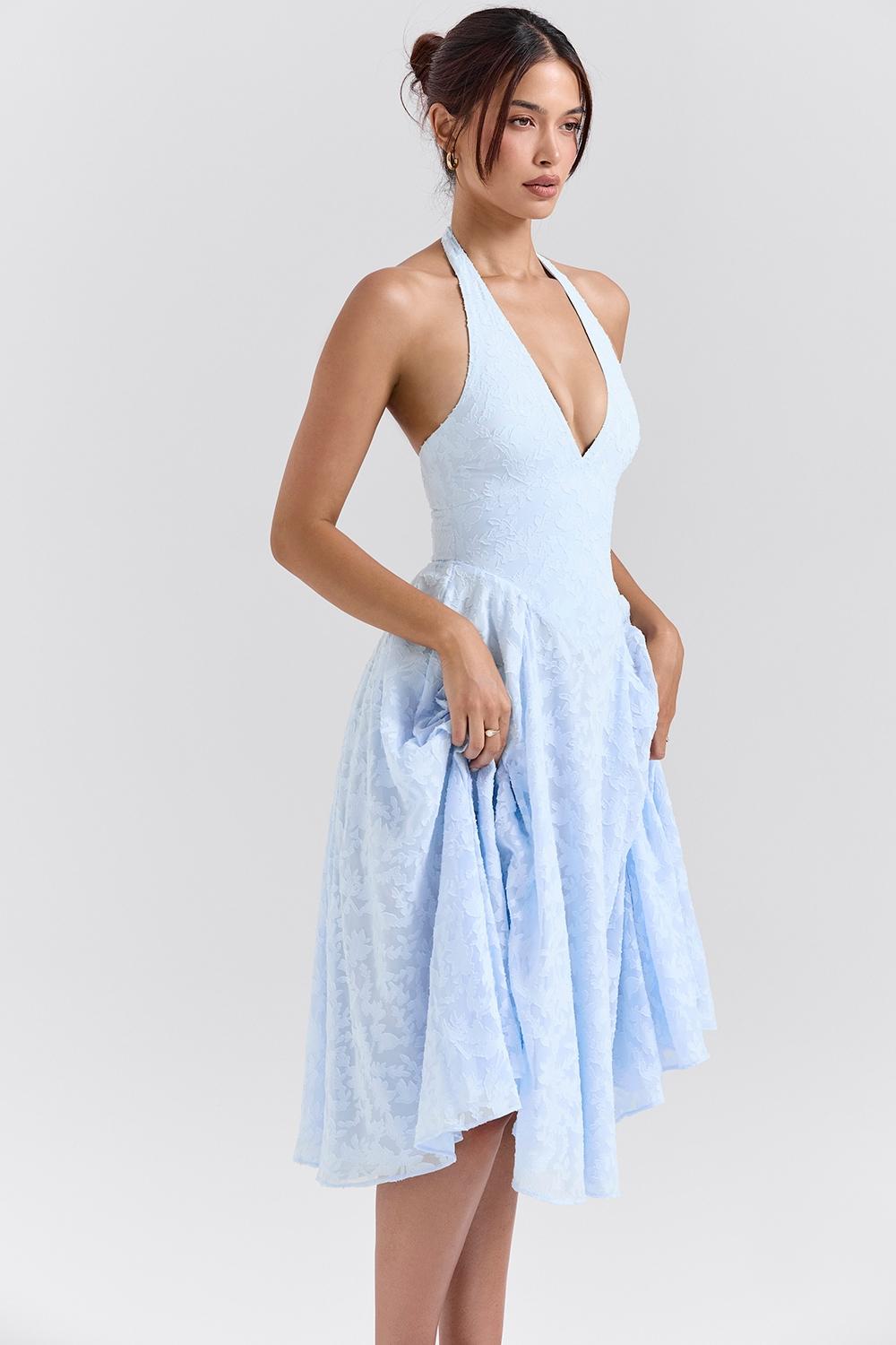 Arietta  bluebell floral jacquard halter midi dress Product Image