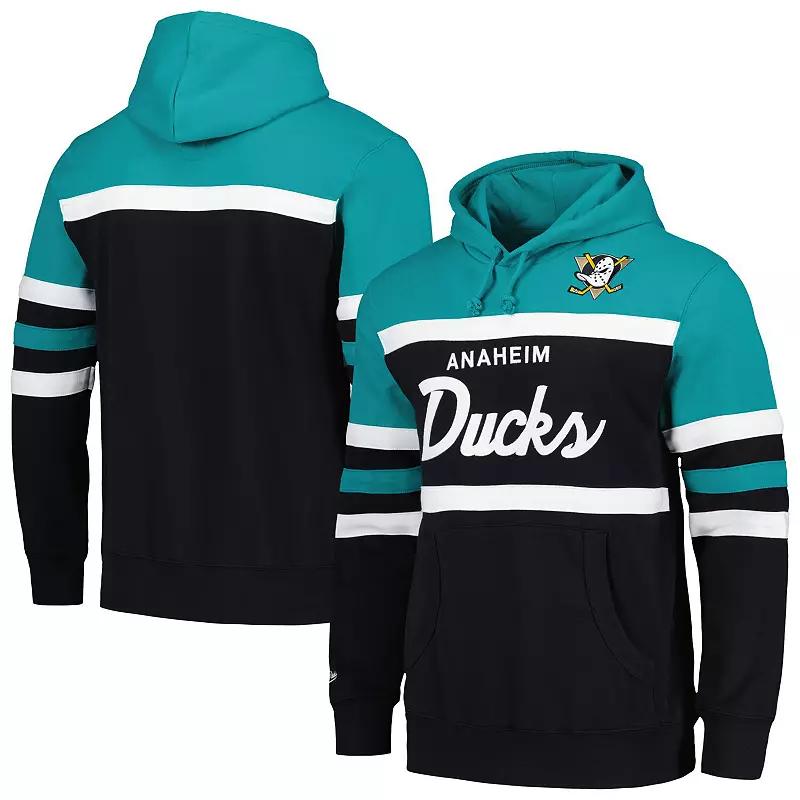 Men's Mitchell & Ness Black/Teal Anaheim Ducks Head Coach Pullover Hoodie, Size: XL, Dks Black Product Image