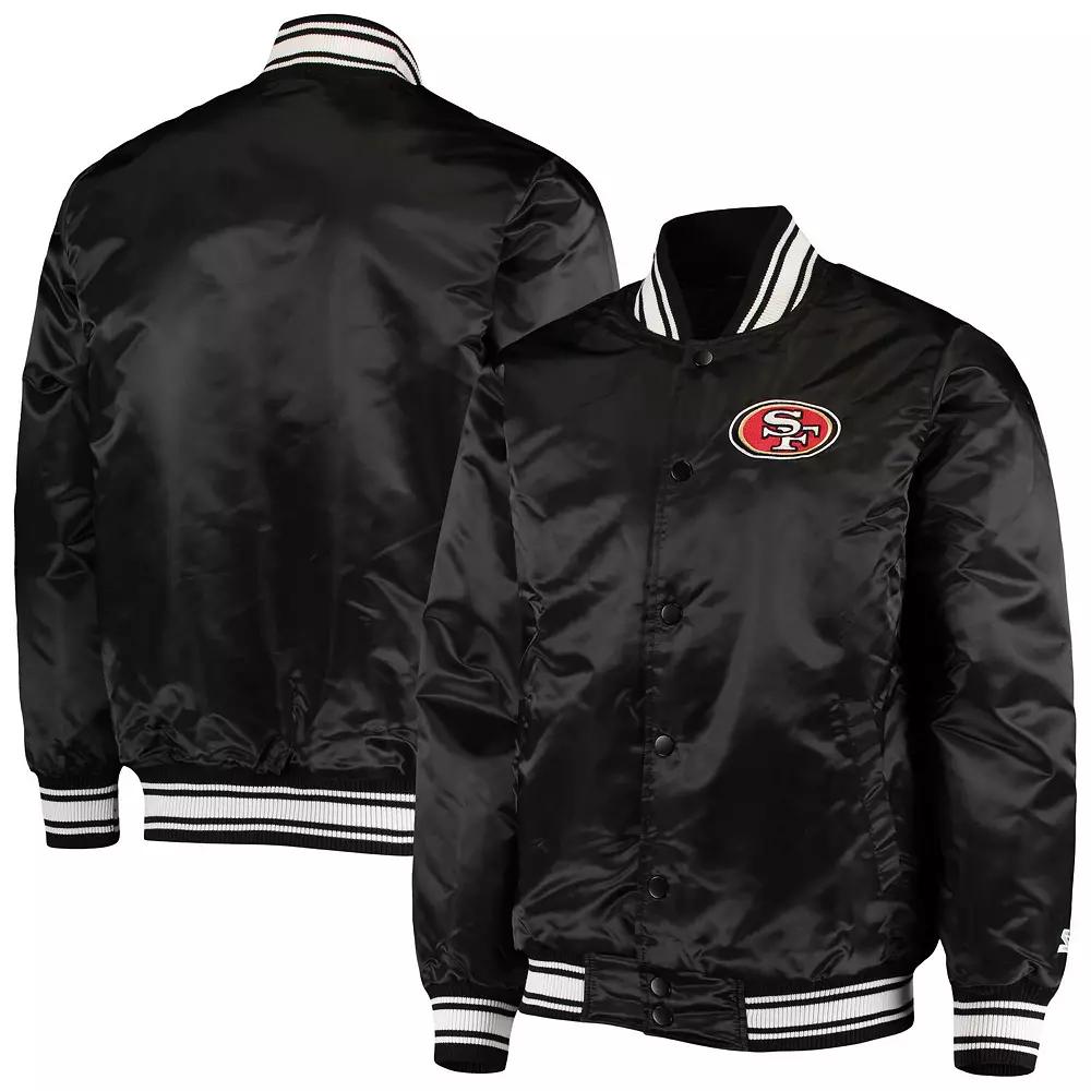 Men's Starter Black San Francisco 49ers Locker Room Satin Varsity Full-Snap Jacket, Size: Large Product Image