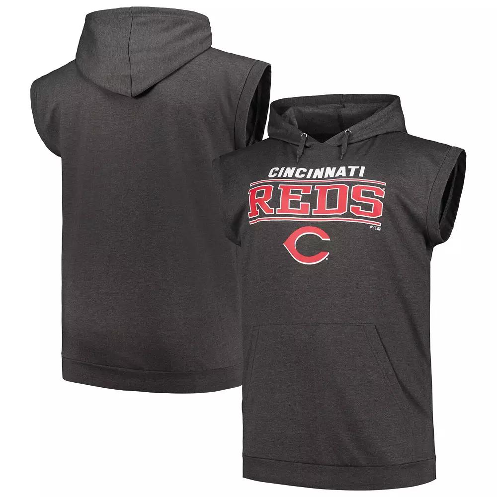 Men's Profile Heather Charcoal Cincinnati Reds Big & Tall Muscle Sleeveless Pullover Hoodie, Size: 3XLT, Red Charco Product Image
