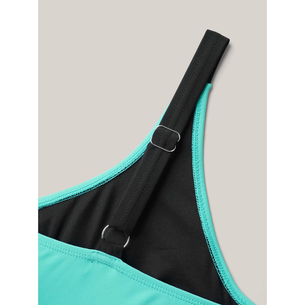 Plus Size Ruched Adjustable Bust Tie Swim Dress Women's Swimwear Turquoise Beach Bodycon U-neck High stretch Curve Swim Dresses BloomChic 26/4X Product Image