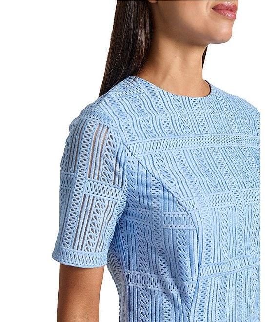 MISOOK Woven Lace Crew Neck Short Sleeve Fit-And-Flare Midi Dress Product Image