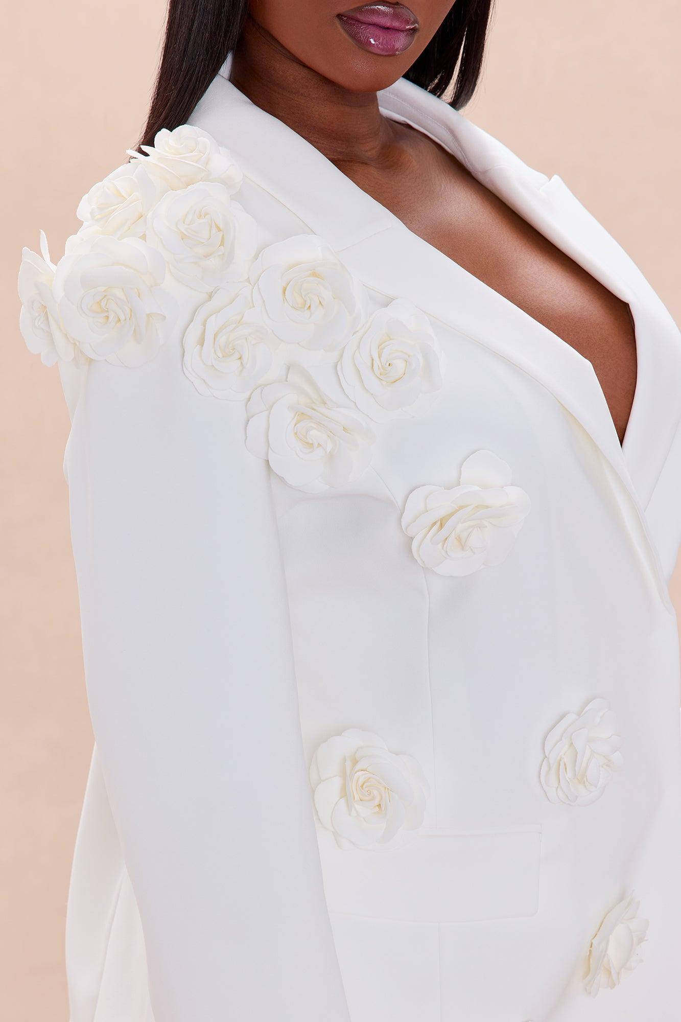 Arden Floral Applique Blazer Pant Set - White Female Product Image