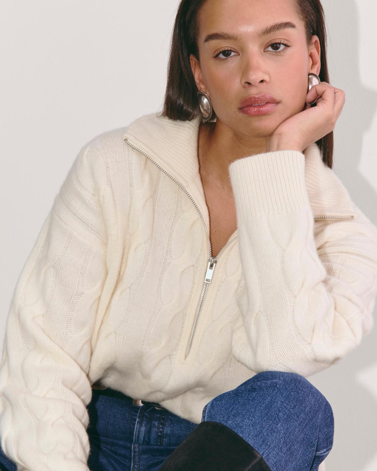 The Cable Half-Zip in Luxe Merino Product Image