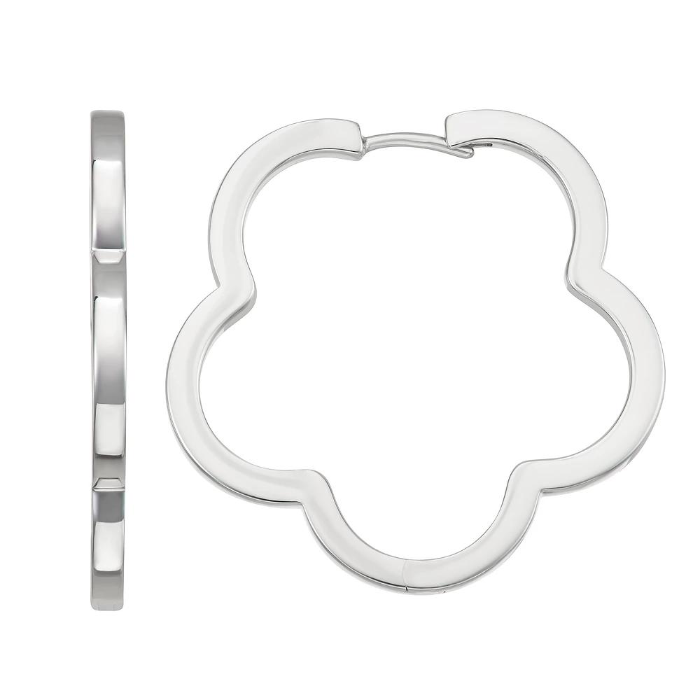 Sterling Silver Open Flower Hoop Earrings, Women's, Silver Tone Product Image