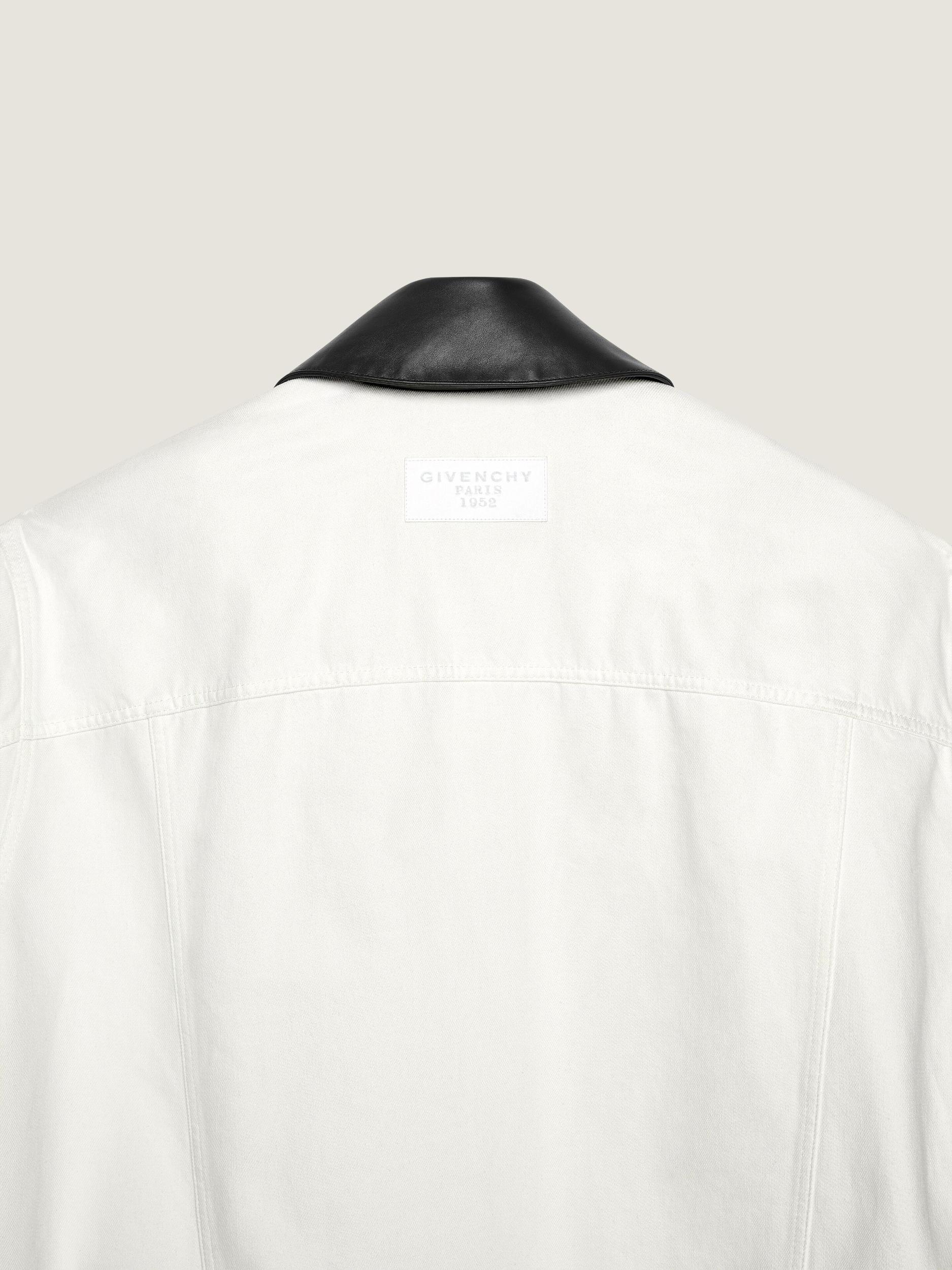 Cocoon jacket in white denim with leather collar Product Image