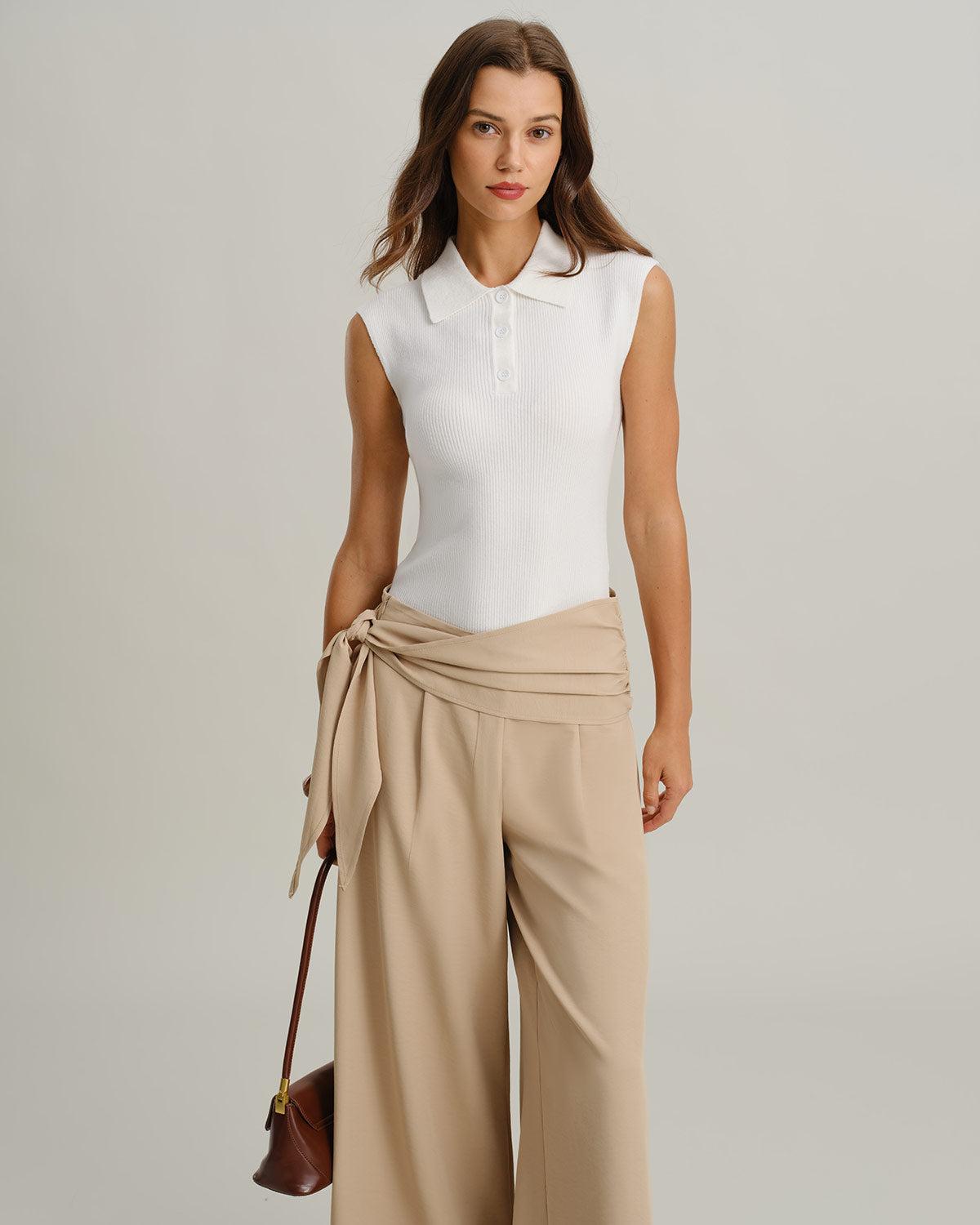 White Cap Sleeve Ribbed Knit Tee Product Image