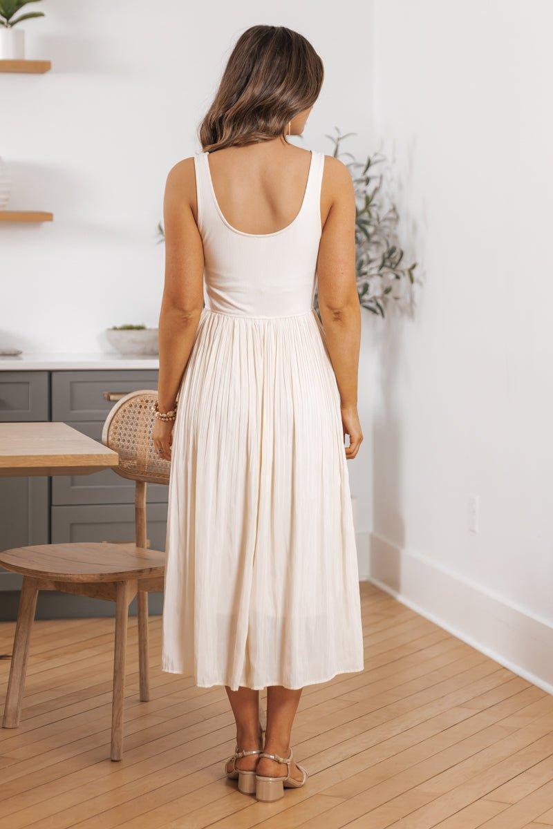 Scoop Neck Pleated Skirt Midi Tank Dress - FINAL SALE Female Product Image