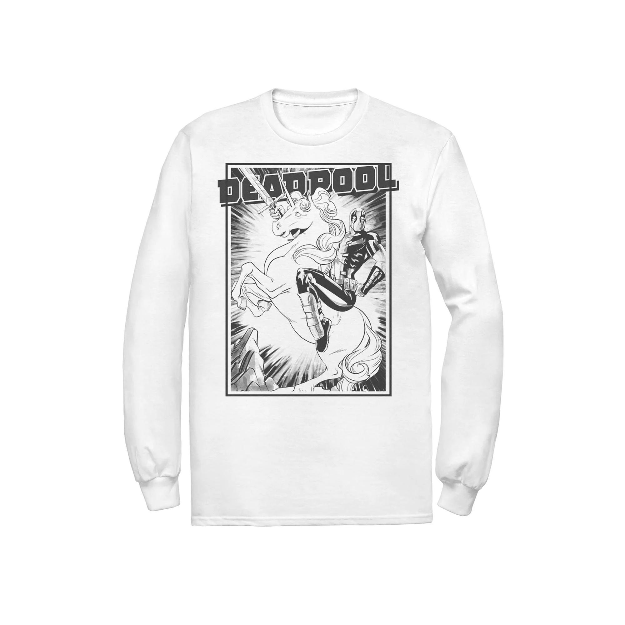 Men's Marvel Deadpool Black And White Unicorn Poster Long Sleeve Graphic Tee, Size: XL Product Image