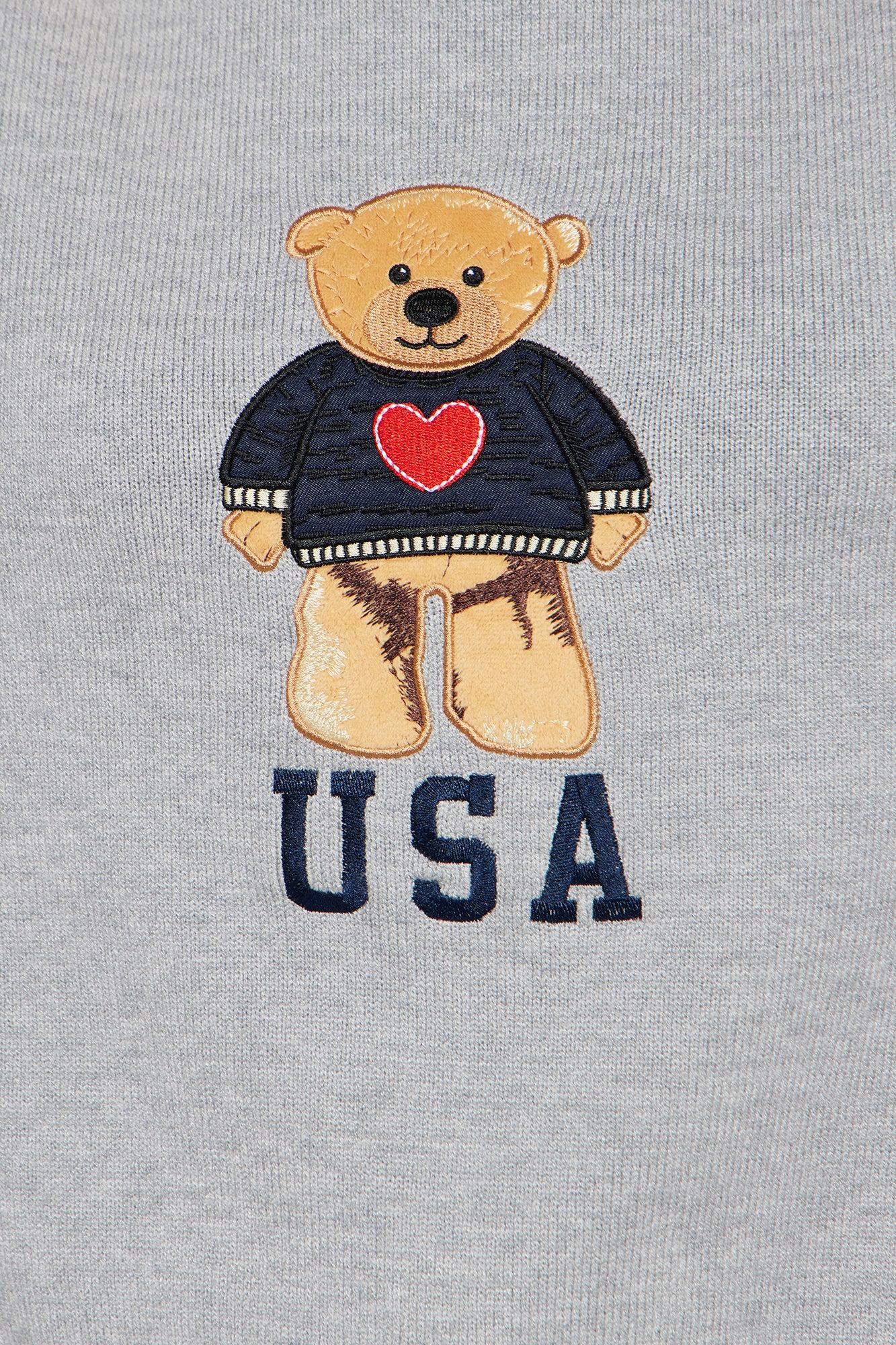 I Heart Teddy Bear USA Pullover Sweater - Grey/combo Product Image