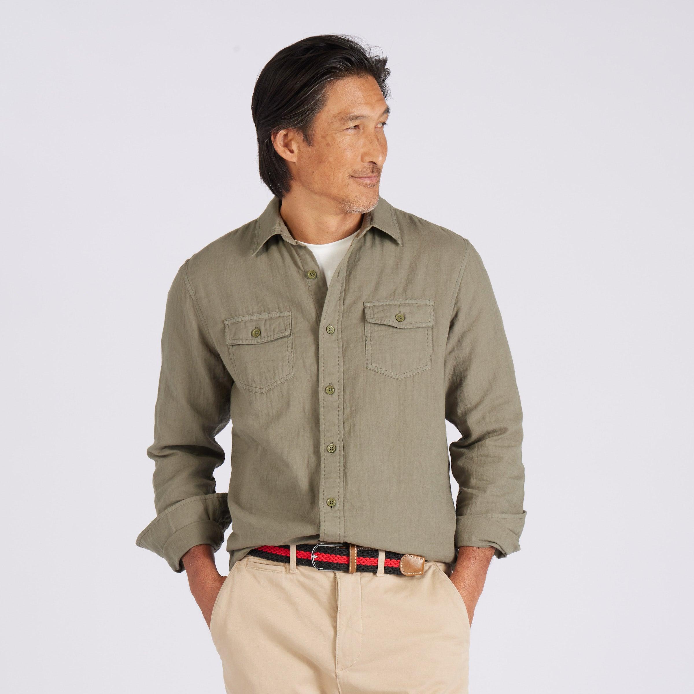 Brando Lightweight Double Cloth Shirt - Military Olive Product Image