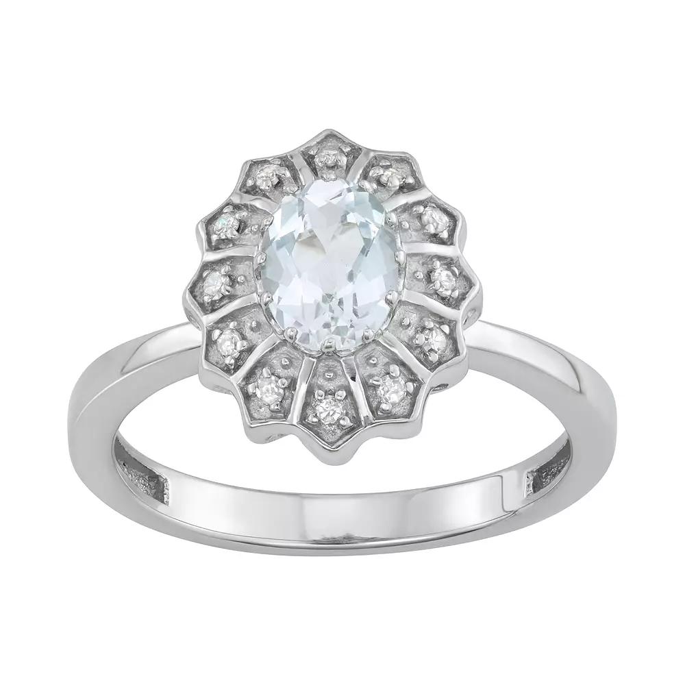 Jewelexcess 0.80 CTW Amethyst Gemstone & 1/10 CTW White Diamond Sterling Silver Ring, Women's, Size: 6, White Topaz Product Image