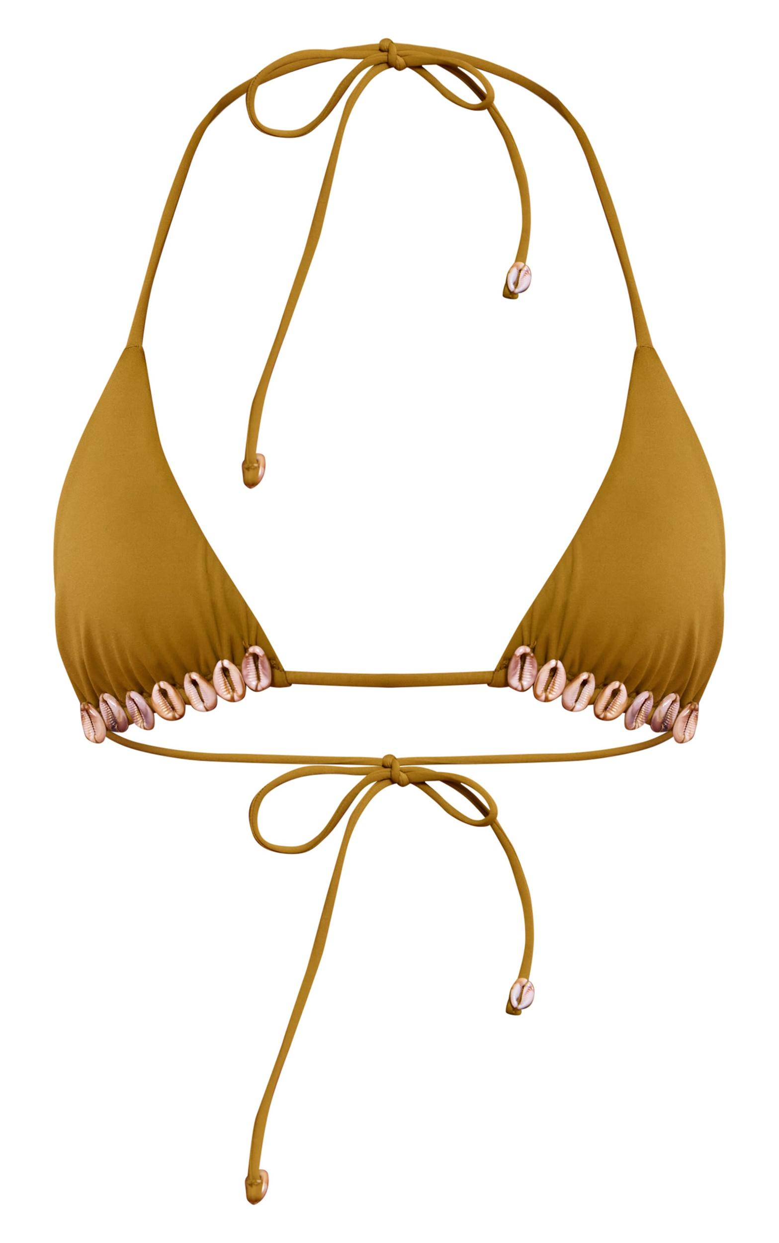 Olive Shell Trim Triangle Bikini Top Product Image