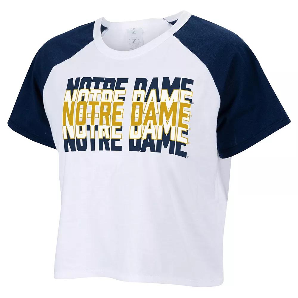Women's ZooZatz White Notre Dame Fighting Irish Colorblock Repeat Raglan Cropped T-Shirt, Size: XS Product Image