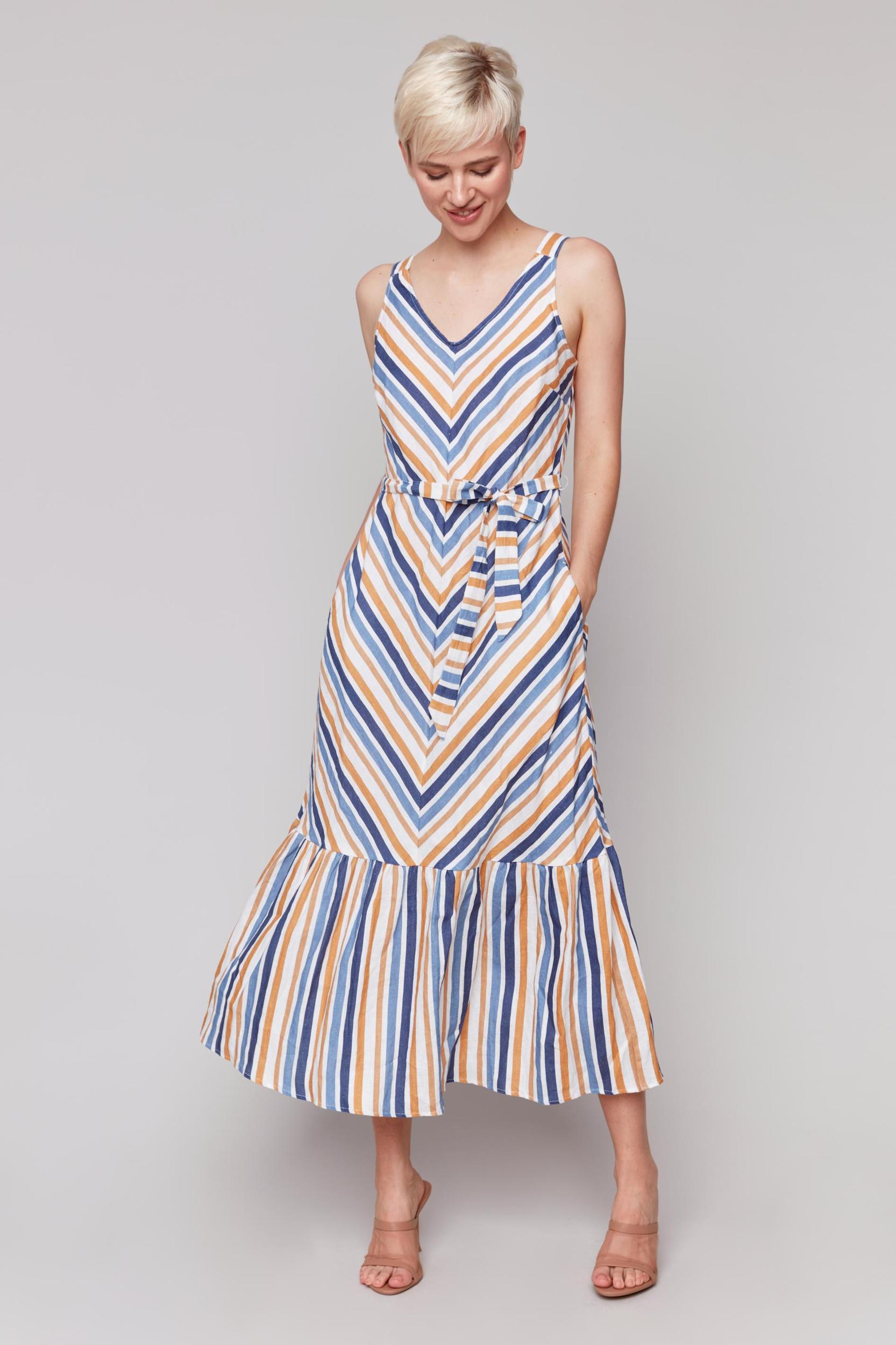 Striped Maxi Woven Dress with Sash Product Image