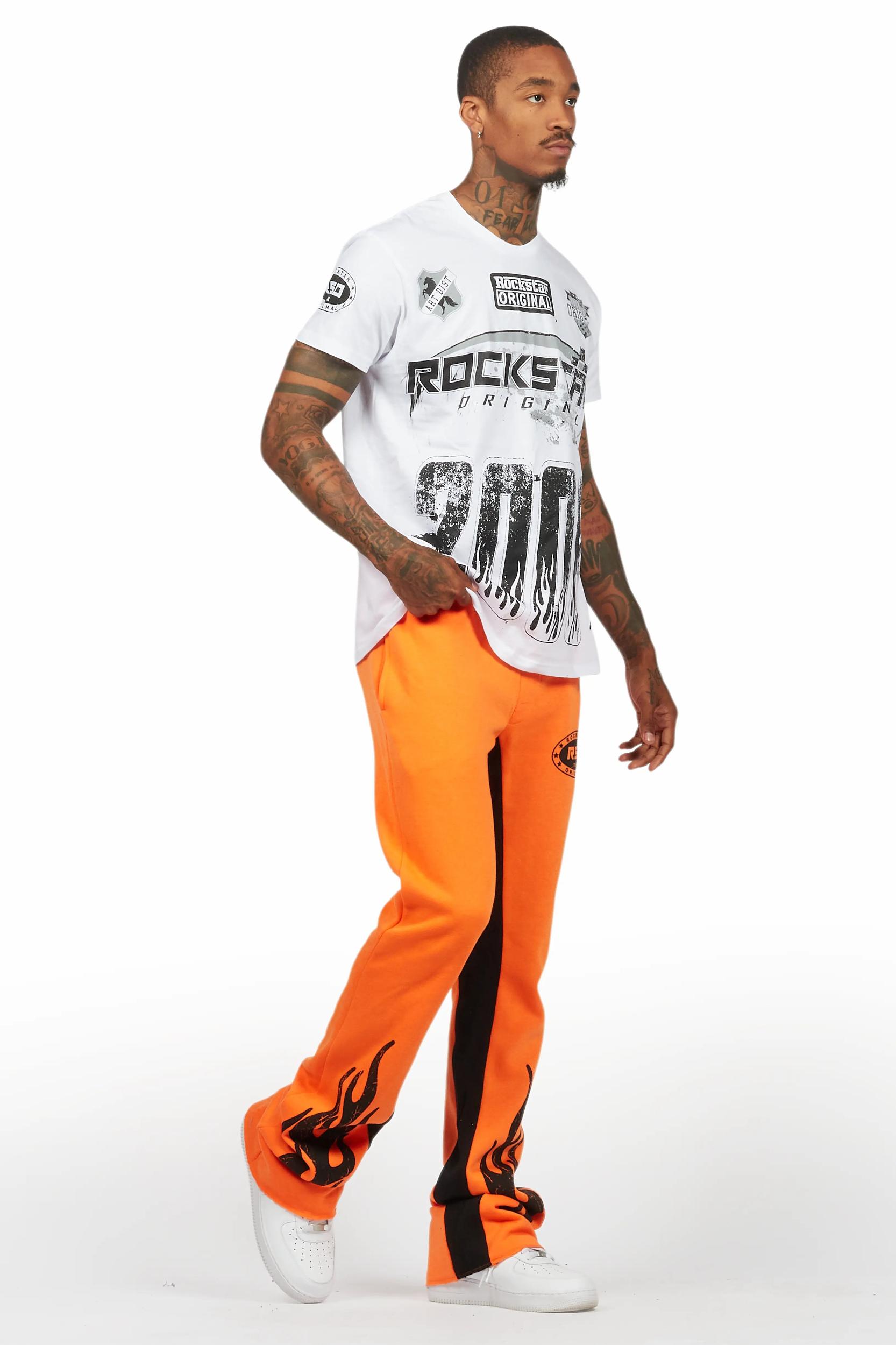 Amos White/Orange T-Shirt/Stacked Baggy Track Pant Set Male Product Image