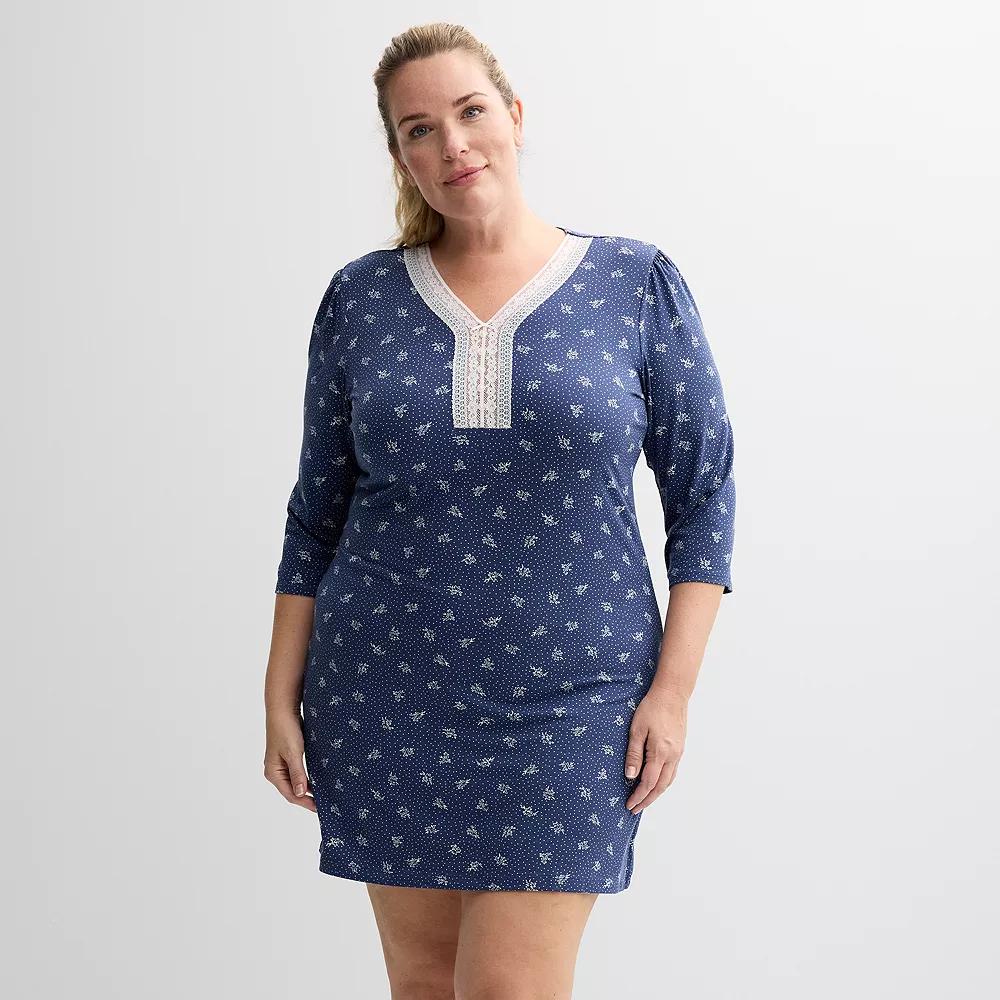 Plus Size Miss Elaine Essentials Micro Velvet Short Nightgown, Women's, Size: 3XL, Blue Floral Product Image