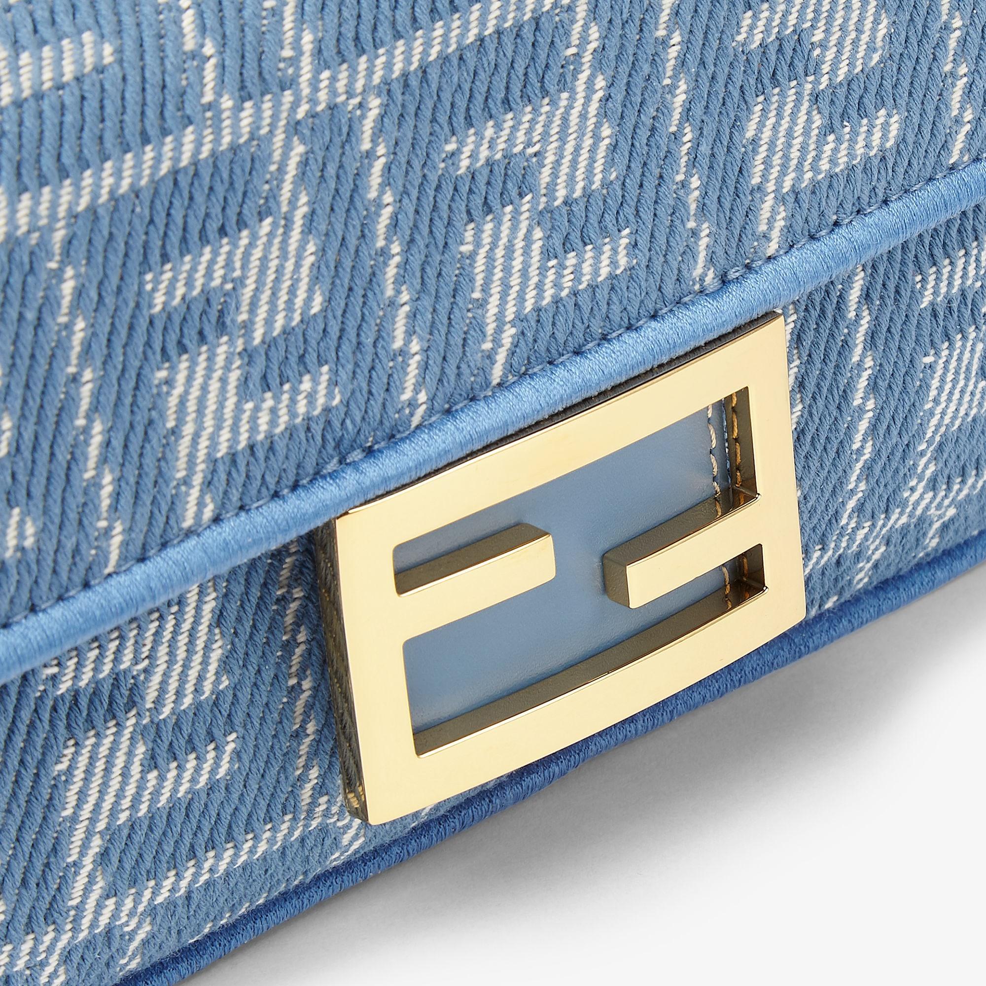 Baguette MiniBlue denim-effect FF jacquard bag Product Image