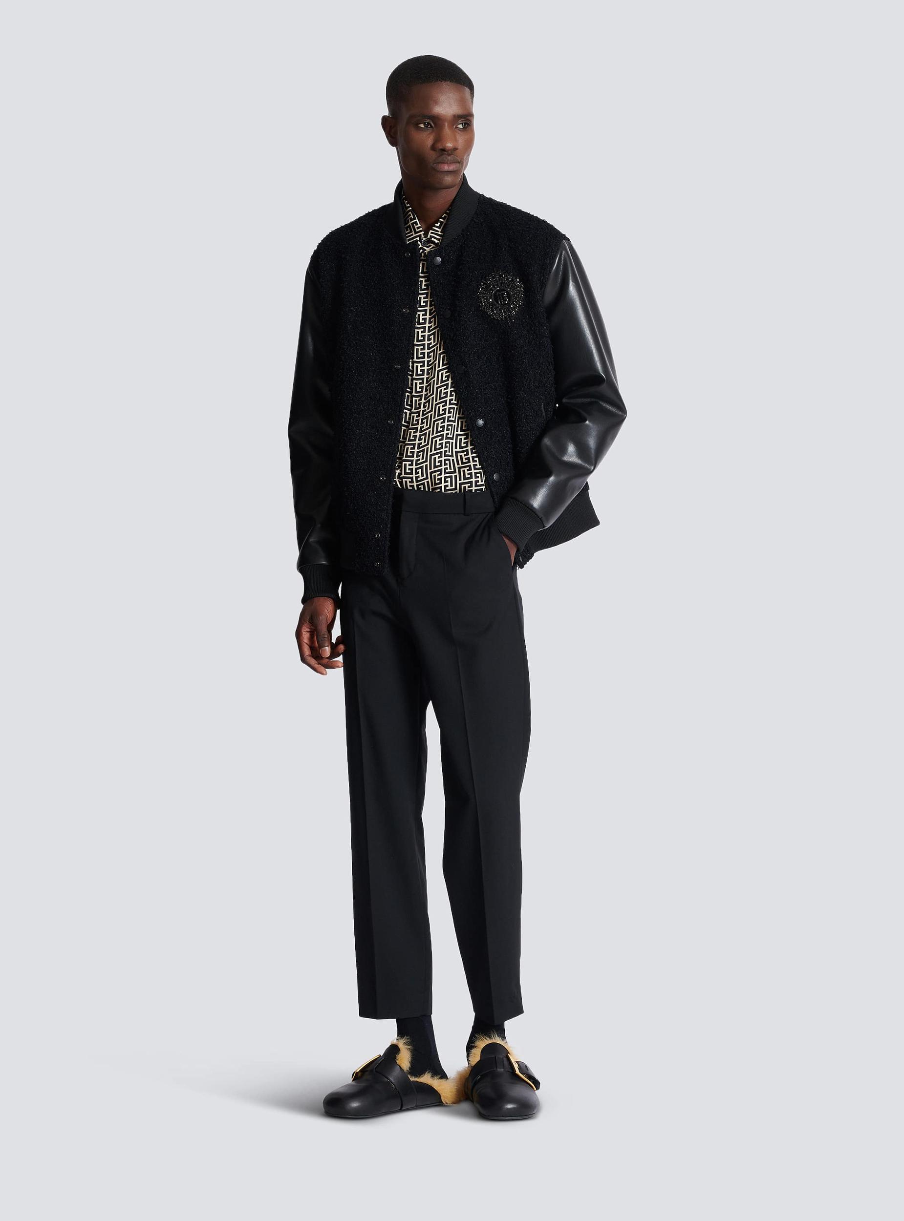 Varsity tweed and faux leather jacket Product Image